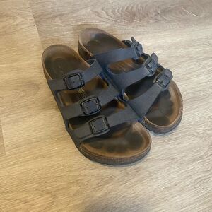 Birkenstock Florida Black Leather Sandal Womens